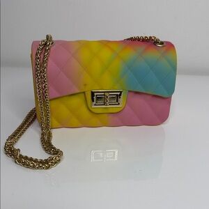 Purse Multicolor Quilted Chain Bag Gold Chain adorable hard plastic EUC